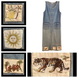 Vintage Lemon Grass SP Cotton Washed Denim Button Embroidered Jumper